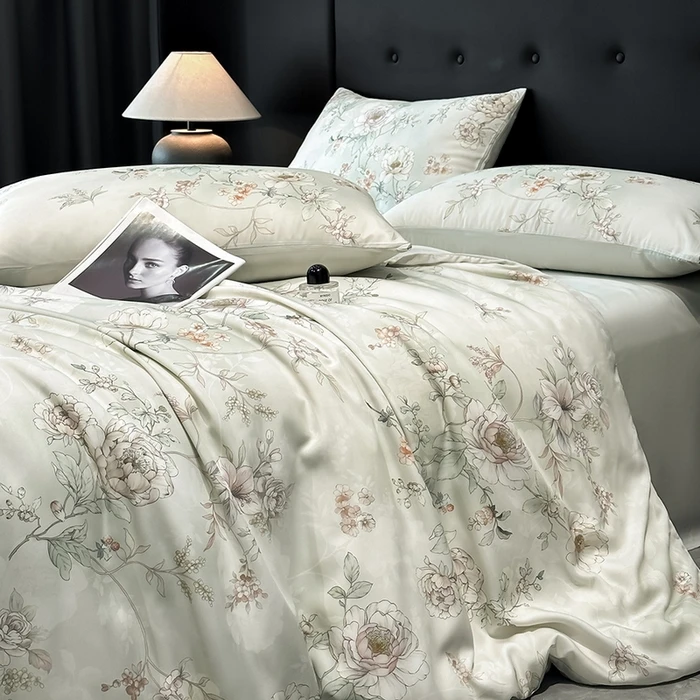 Luxury Organic Bamboo Silky Bed linens Bedding Set Vintage Flat Bed Sheet Double Queen King Duvet Cover Pillowcases Rural Style