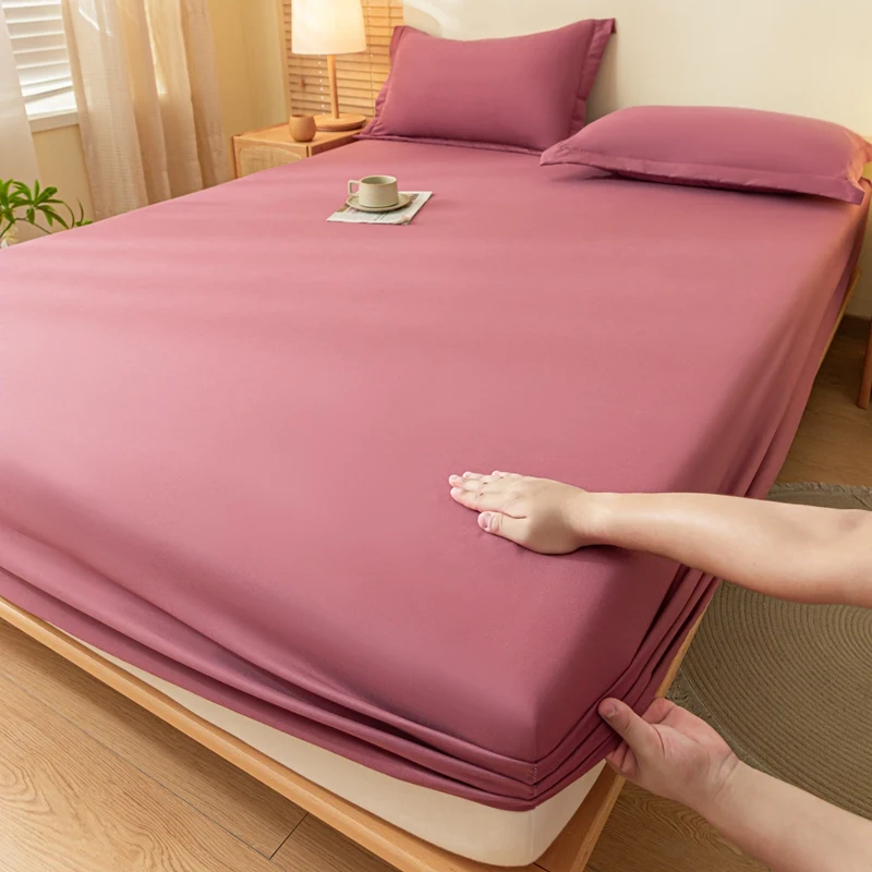 WASART Elastic Fitted Sheet Mattress Protector Solid Color Queen King Size Bed Cover Hypoallergenic Breathable Bedsheet 150x200