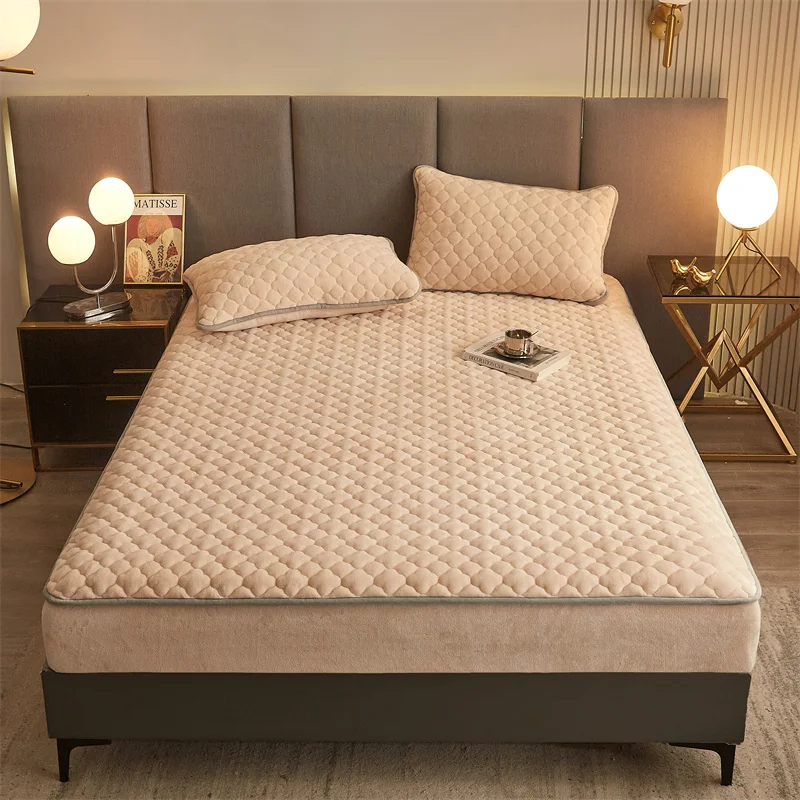 WASART Winter warm coral fleece mattress protector cover king size 2 people double bed elastic fitted sheet style protection pad