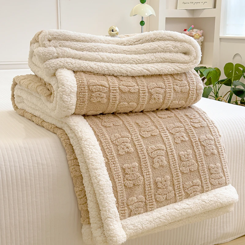 Thicken Sherpa Fleece Blanket Autumn Winter Warm Bed Blankets Double Layer Cozy Soft Fluffy Sofa Blankets Breathable Bed Cover