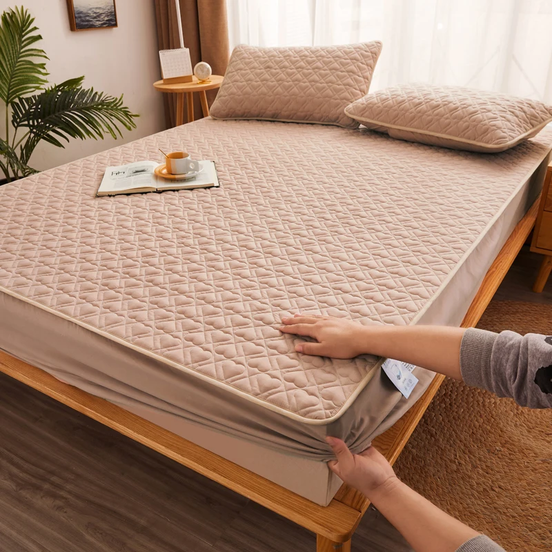 WASART Thicken quilted mattress protector cover couple luxury double bed elastic fitted sheet style 150x190 bed protection pad