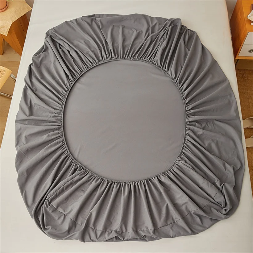 100% Cotton Fitted Bed Sheet with Elastic Band Solid Color Anti-slip Adjustable Mattress Cover for Single Double King Queen Bed