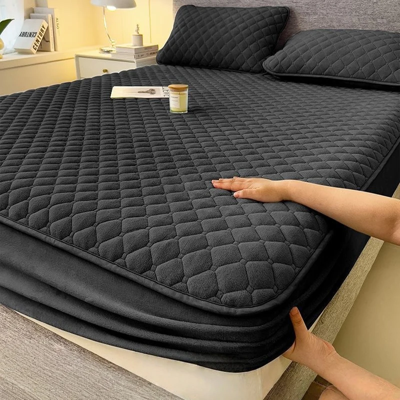 WASART Winter Warm Coral Fleece Mattress Protector Cover Quilted Thermal Elastic Fitted Sheet Luxury Double Bed Protection Pad