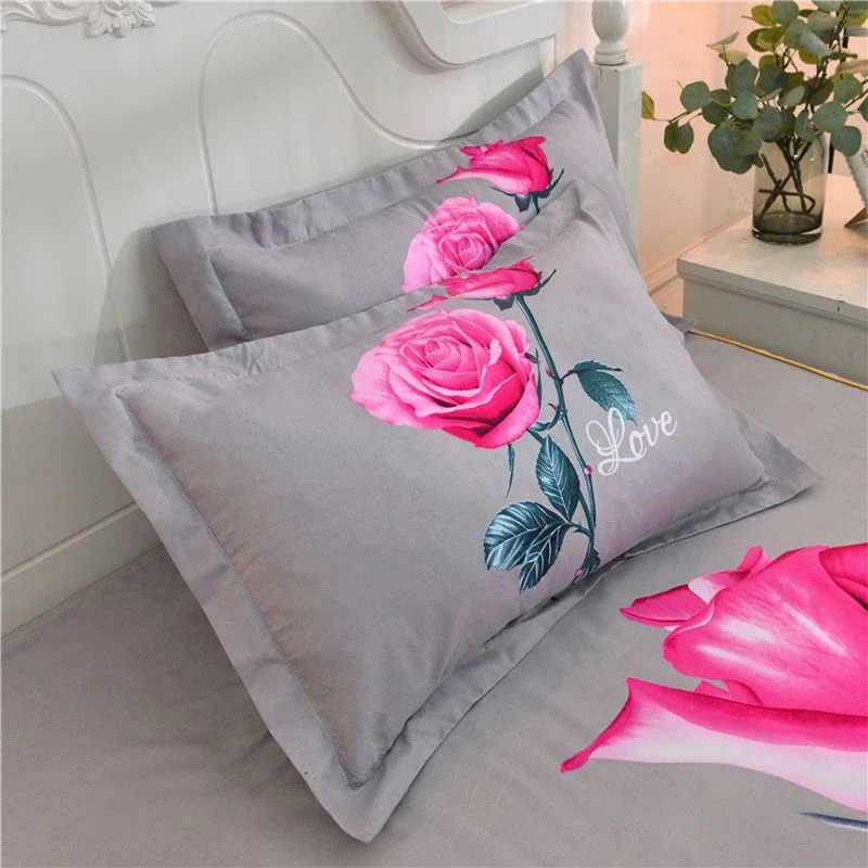 WASART Pink rose flower printed bed skirt couple wedding bedspread 150/180 bed linens 2 people luxury double bed sheet king size