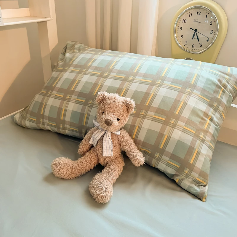 Washed Cotton Duvet Cover Set Quilt Set Ins Nordic Minimalist Style Plaid Bed Set Home Textile Students Bedding Set Bed Sheets