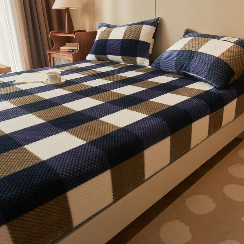 WASART Winter warm coral fleece fitted sheet elastic mattress cover 150x200 fluffy plush bed linen luxury double bed king size