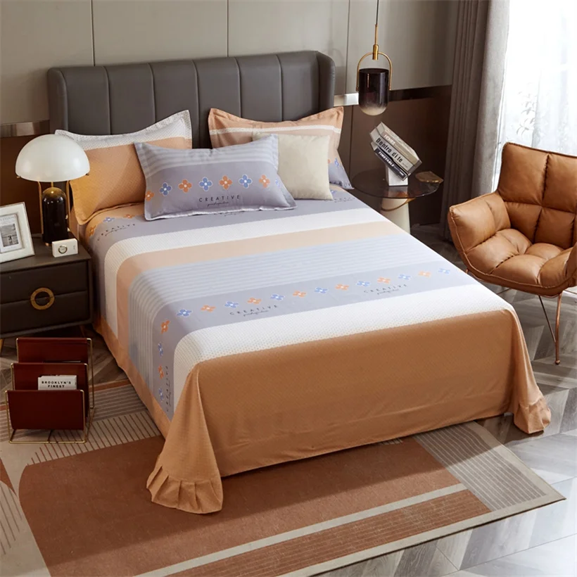 Egyptian Cotton Brushed Flat Bed Sheet Luxury Bed Cover Euro Style Thicken Soft Bed Linens Double Queen King Size(No Pillowcase)