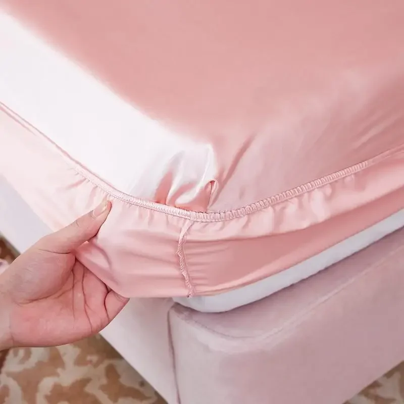 WASART Washable satin rayon fitted sheet elastic mattress cover summer bedspread single double bed linens 2 people bedsheet 150
