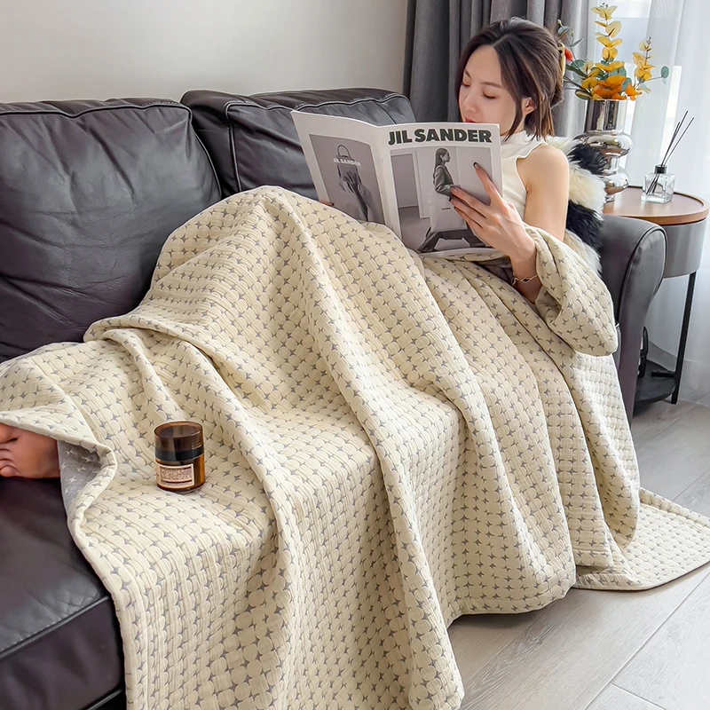 Pure Cotton Throw Blanket Soft Muslin Throws Blankets for Couch, Sofa, Bed Luxury Lightweight Boho Large Summer Blanket Quilt