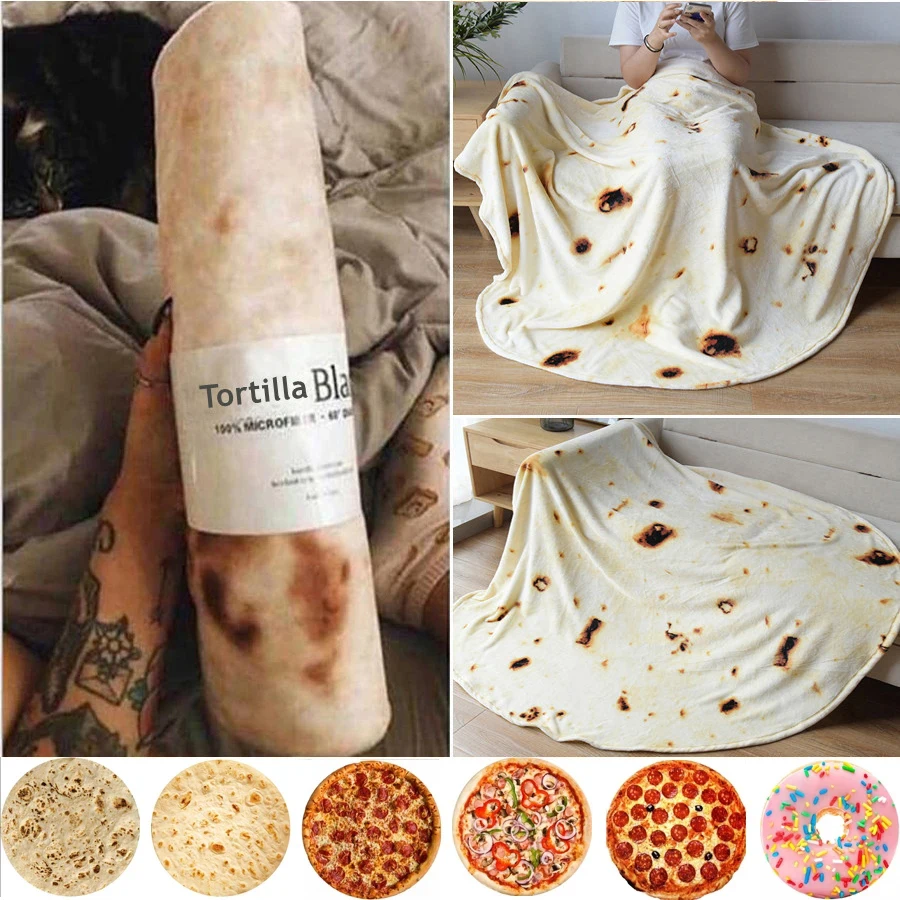 WASART Warm flannel tortilla blanket mexican pita throw blanket for bed fluffy velvet fleece ​sofa plaid winter pizza blanket