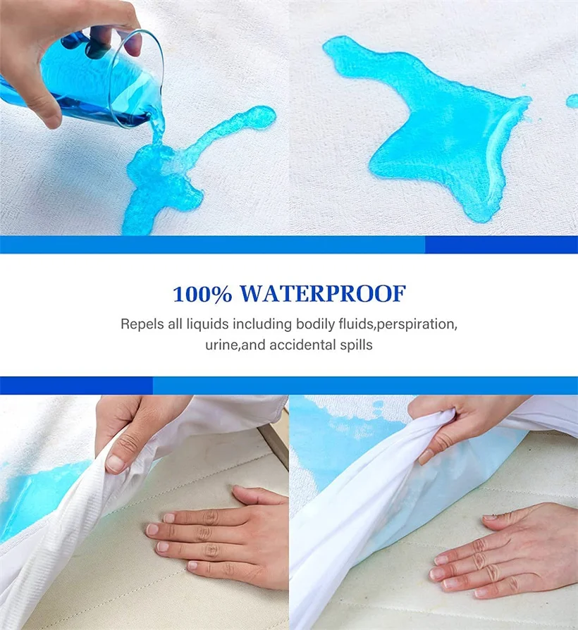 Fitted Sheet Waterproof Six-Sided With Zipper Mattress Cover Cartoon Printed Bed Cover Deep Pocket for 10/15/20/25cm Bedspreads