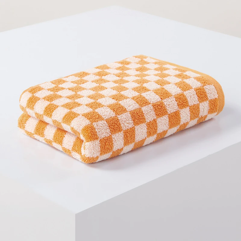 Battilo Plaid Cotton Bath Towels Set Soft Absorbent Daily Cleansing Face Hand Towel Set Patterned Lightweight Towel for Bathroom