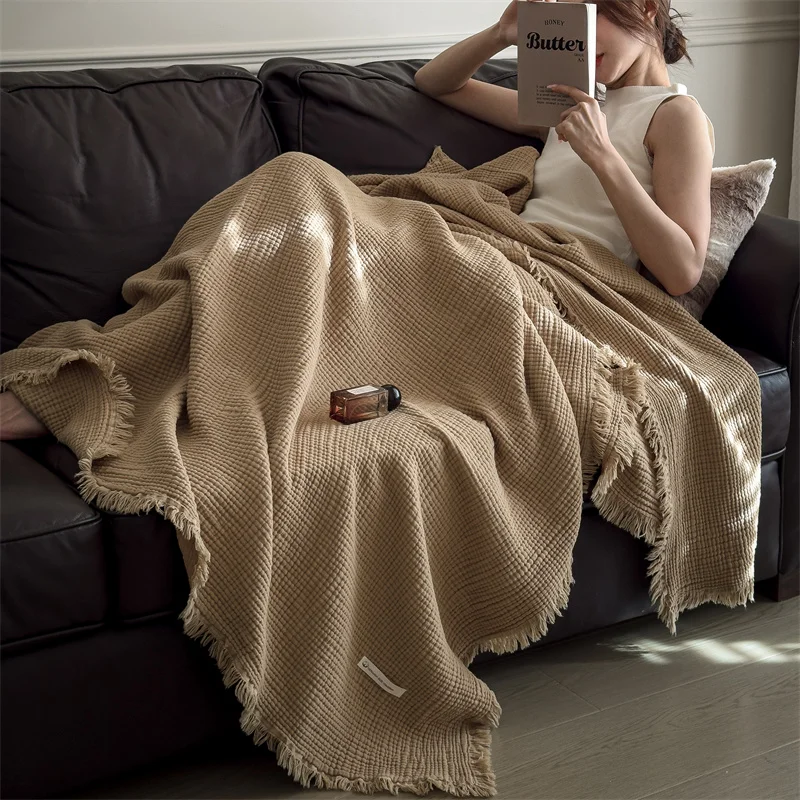 WASART With tassels pure cotton twel muslin quilt thin throw blanket bed sofa  couple luxury double bed summer bedspread 150x200
