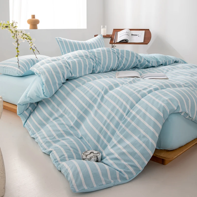 WASART Pink striped bedding four-piece set duvet cover bed sheet with pillowcase 220x240 queen king size four seasons universal
