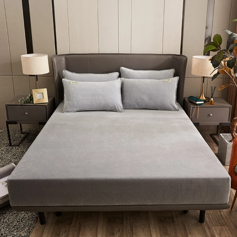 WASART Winter warm coral fleece fitted sheet elastic mattress cover couple thick bed linens luxury double bed king size 150x200