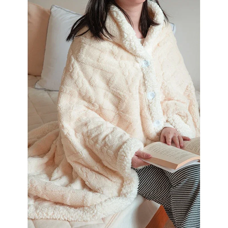 WASART Soft warm coral fleece cape blanket hooded wearable blanket winter fluffy plush outdoor flannel hoodie blanket shawl