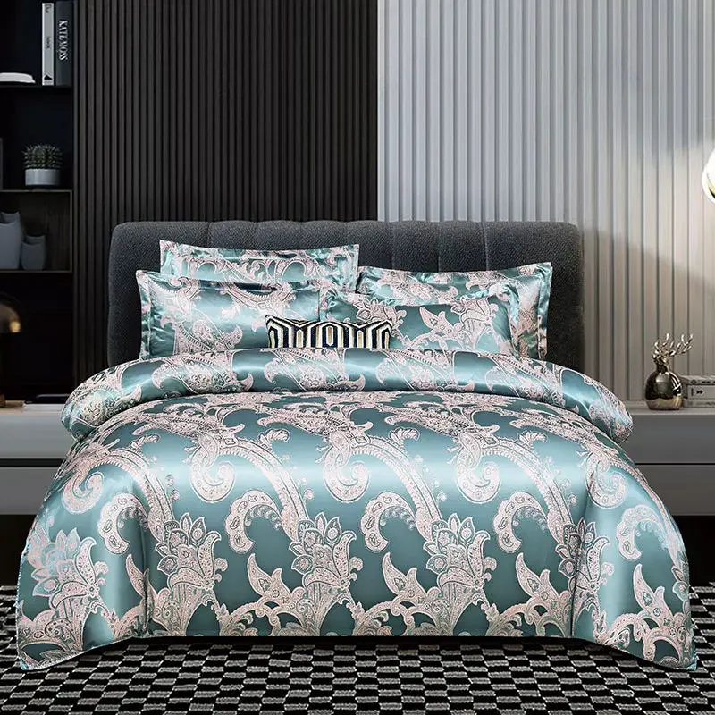 WASART Satin rayon jacquard white duvet cover couple 2 people double bed quilt cover bedding set queen king size comforter set