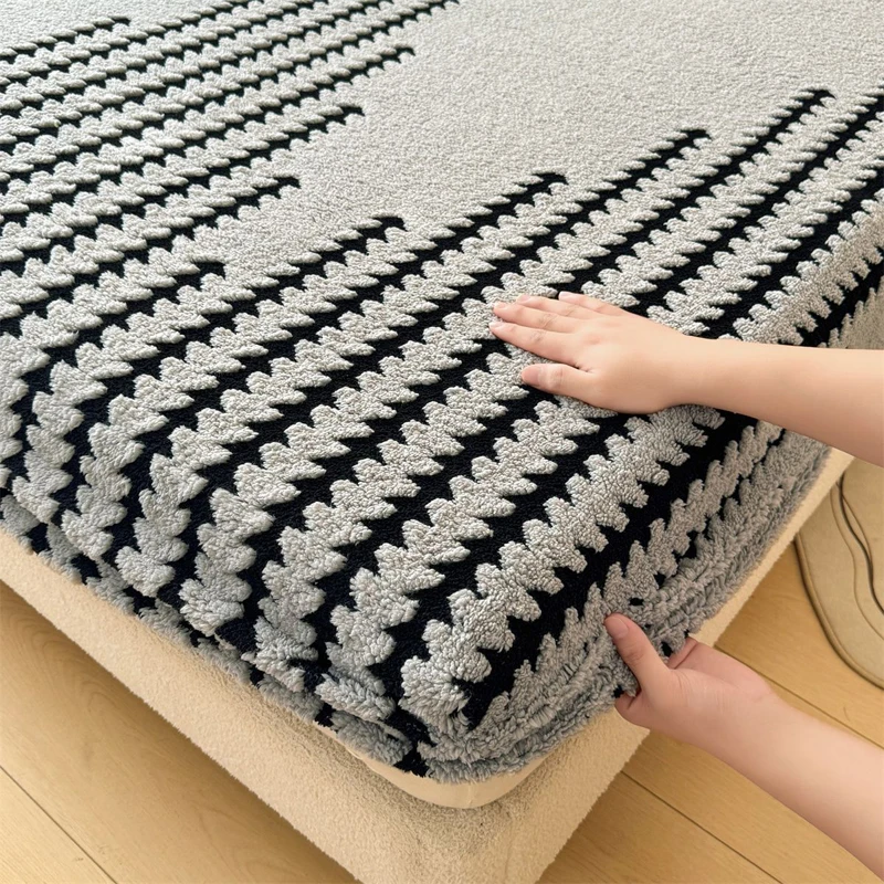 WASART Soft warm plush fitted sheet elastic mattress cover fluffy coral fleece jacquard bed linen winter luxury bedding 150x200