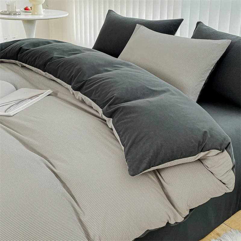 2025 Seersucker Bedding Set Duvet Cover Flat Sheet Pillowcase Bed Sheet Set Soft Comforter Cover Bed Linens Set Nordic Ins Style