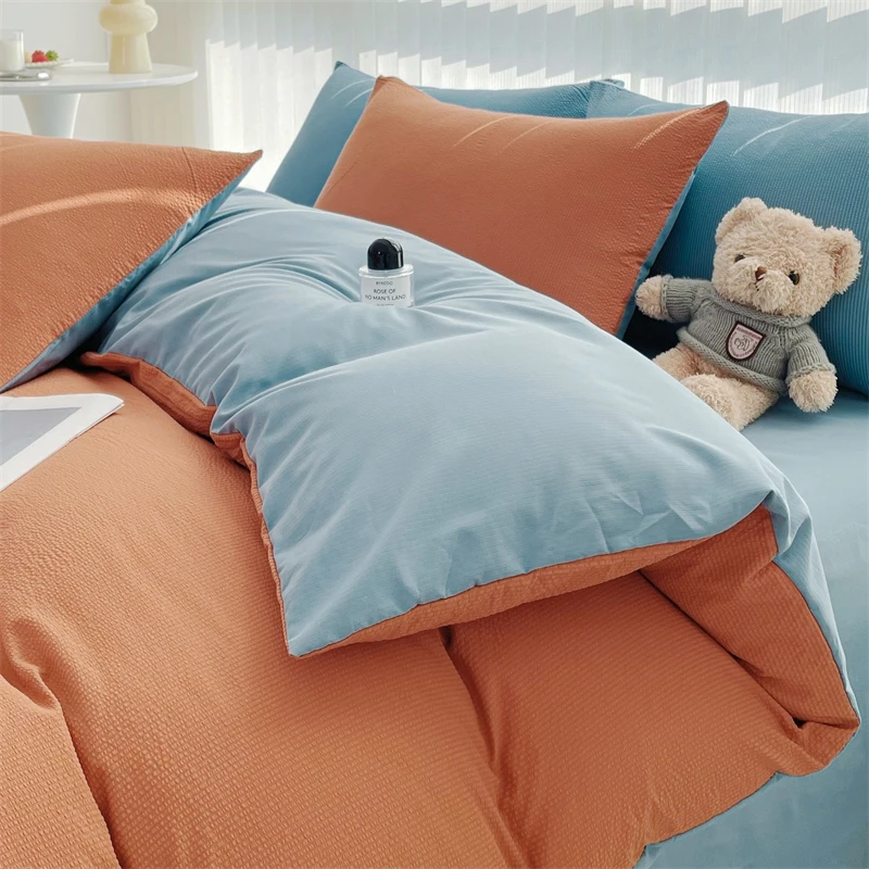 2025 Seersucker Bedding Set Duvet Cover Flat Sheet Pillowcase Bed Sheet Set Soft Comforter Cover Bed Linens Set Nordic Ins Style