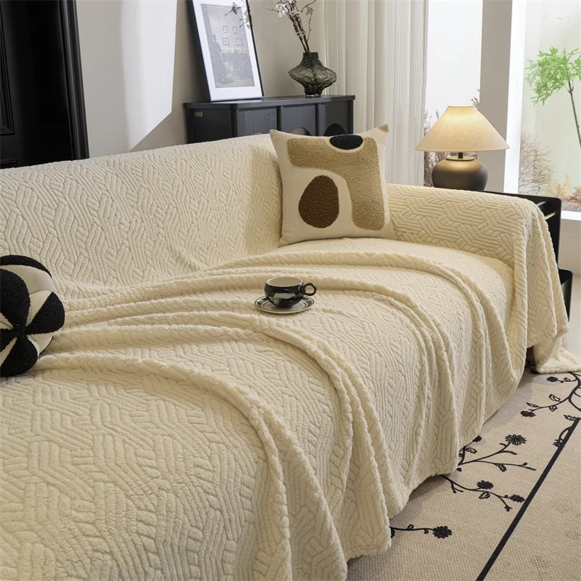 Wave Striped Sofa Cover Thicken Plush Velvet Sofa Towel Covers Ultra Soft Non-slip Couch Slipcovers Sofa Mat for Living Room