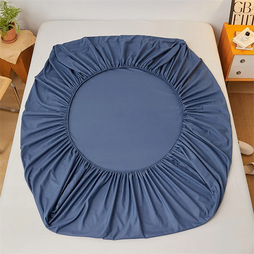 100% Cotton Fitted Bed Sheet with Elastic Band Solid Color Anti-slip Adjustable Mattress Cover for Single Double King Queen Bed