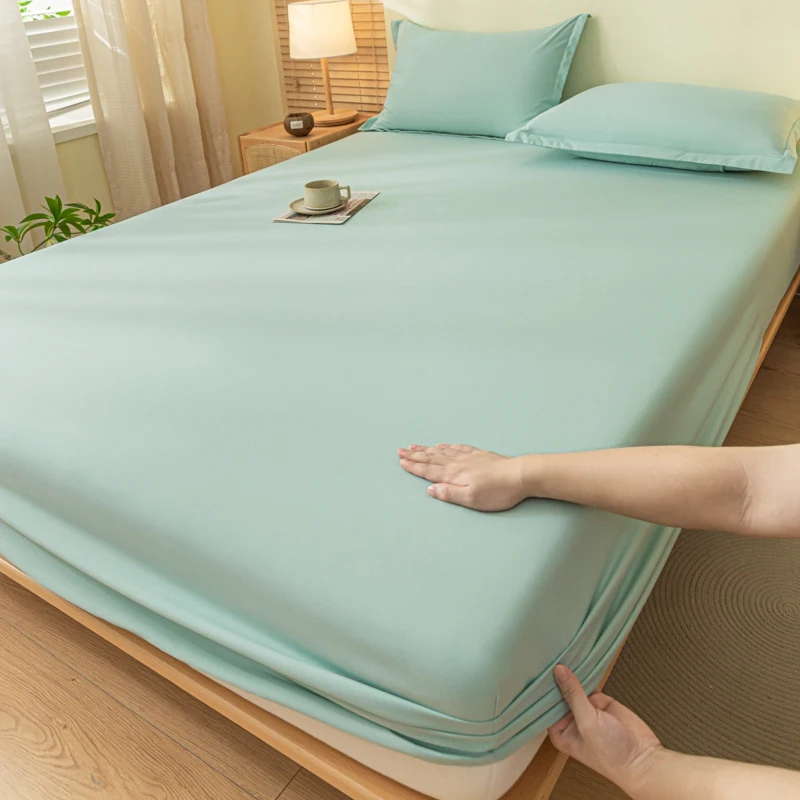 WASART Elastic Fitted Sheet Mattress Protector Solid Color Queen King Size Bed Cover Hypoallergenic Breathable Bedsheet 150x200