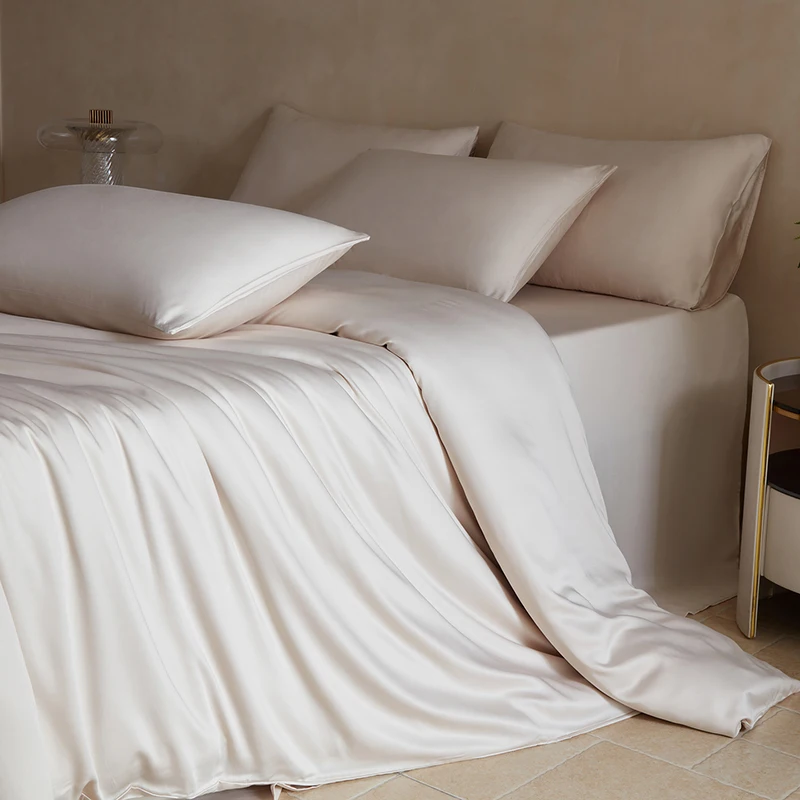Mulberry Silk Bedding Set Twin Full Queen Size Duvet Cover Set with Quilt Cover Flat Sheet Pillowcase Luxurious Smooth Bed Sheet