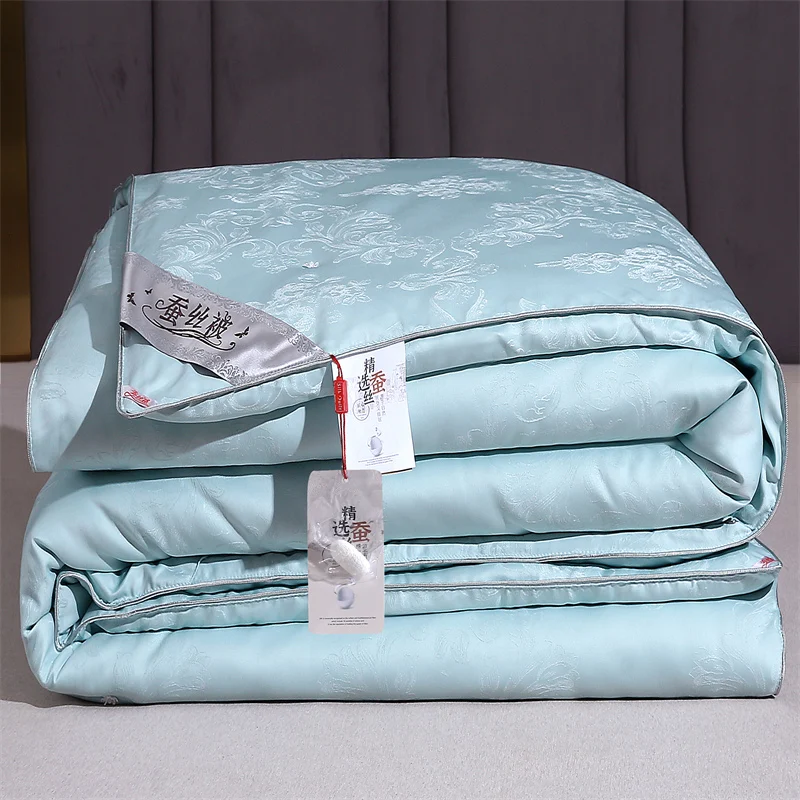 Luxury Mulberry Silk Quilt Comforter All Season Bed Blanket Jacquard 100% Silk Filling Quilts with 100% Cotton Cover Queen Duvet