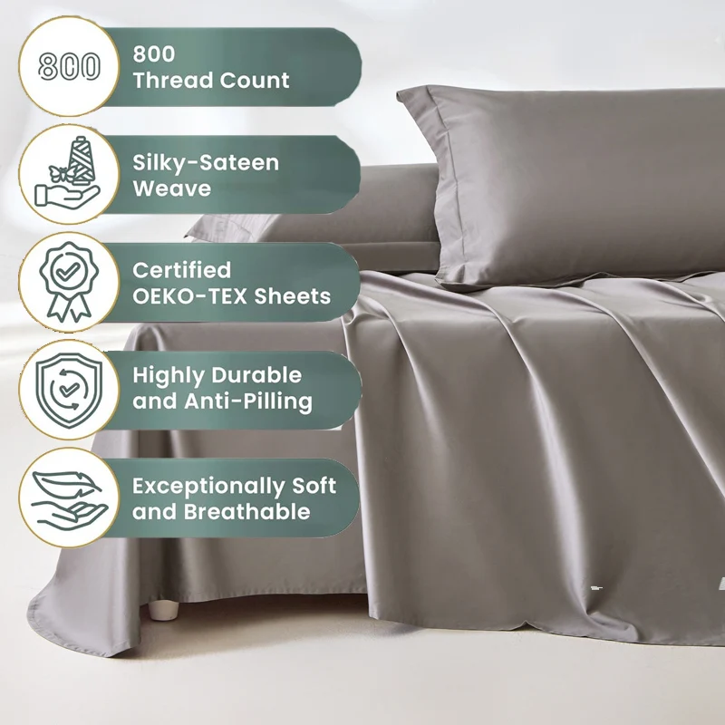 Egyptian Cotton Bed Flat Sheet, 1PC 800 Thread Count Top Sheets for Single Double King Queen Bed, Luxury Soft Bedsheet Bed Linen