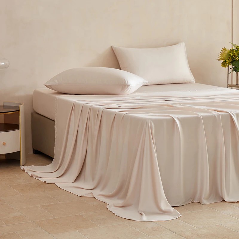 100% Mulberry Silk Bed Sheets Set Luxury Smooth Ultra Soft Bedding Sets with Fitted Sheet Flat Sheet Pillowcase for All Season