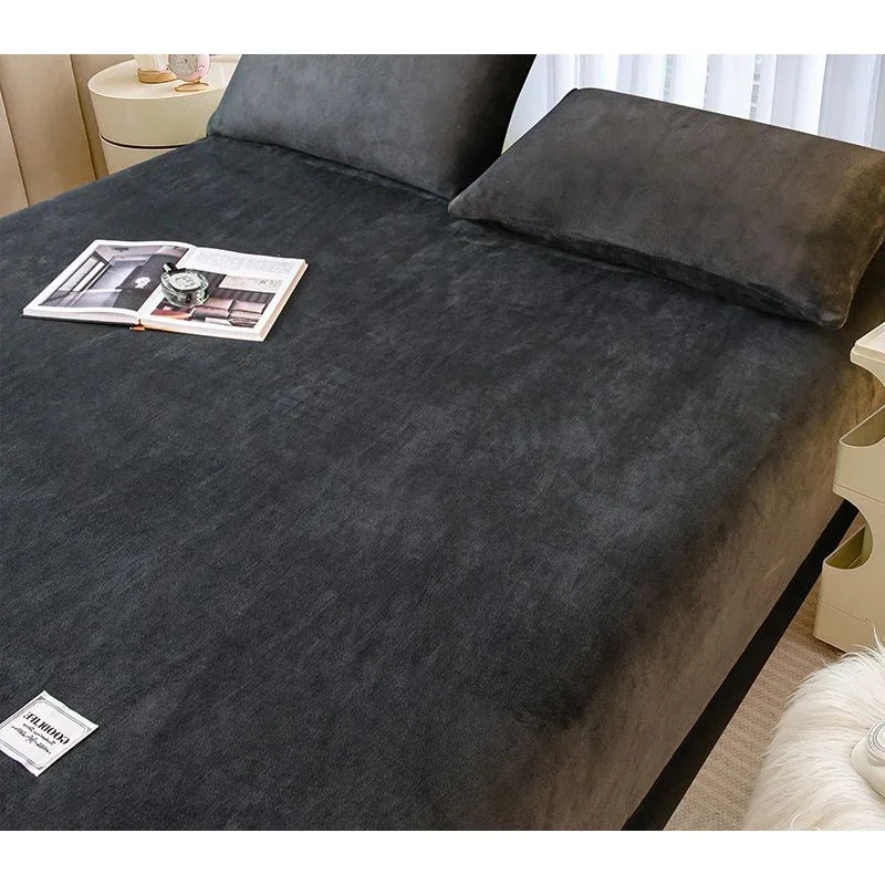 WASART Winter warm plush fitted sheet elastic mattress cover fluffy coral fleece bed linens couple luxury double bed king size