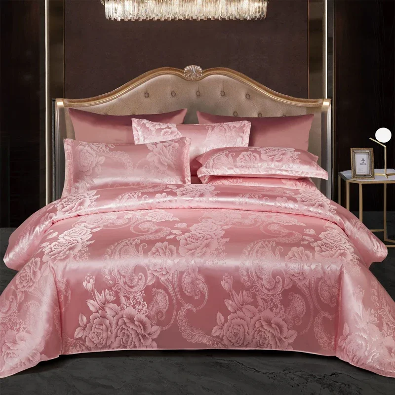 WASART Satin rayon jacquard white duvet cover couple 2 people double bed quilt cover bedding set queen king size comforter set