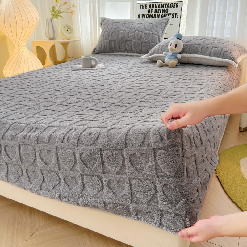 Winter Warm Fitted Bed Sheet Taff Velvet Fleece Bed Linen Single/Double/King/Queen Size Plush Mattress Cover Thick Bed Cover