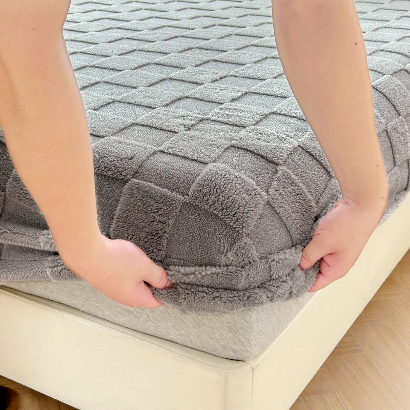 Winter Warm Fitted Bed Sheet Taff Velvet Fleece Bed Linen Single/Double/King/Queen Size Plush Mattress Cover Thick Bed Cover