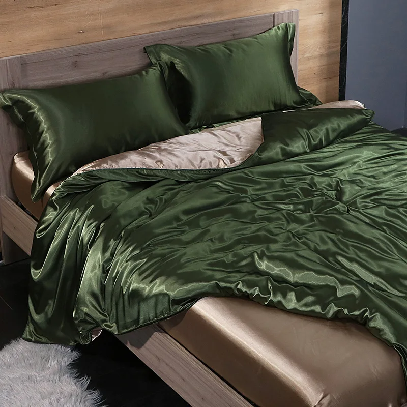 Blend Mulberry Silk Luxury Bedding Set Fitted & Flat Sheet Silky Duvet Cover Pillowcase for Home Hotel Premium Queen King Size