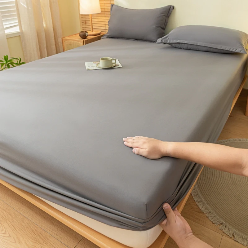 WASART Elastic Fitted Sheet Mattress Protector Solid Color Queen King Size Bed Cover Hypoallergenic Breathable Bedsheet 150x200