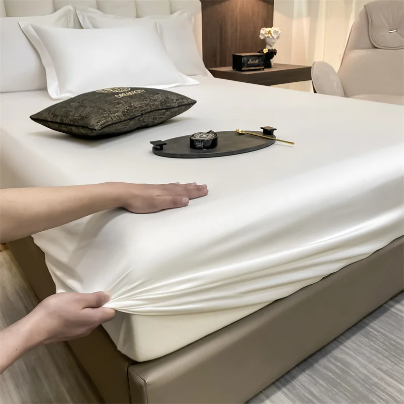 Soft Luxury Egyptian Cotton 400TC Fitted Bed Sheet with Elastic Bands Mattress Cover Non Slip Machine Washable 140/160/180/200cm