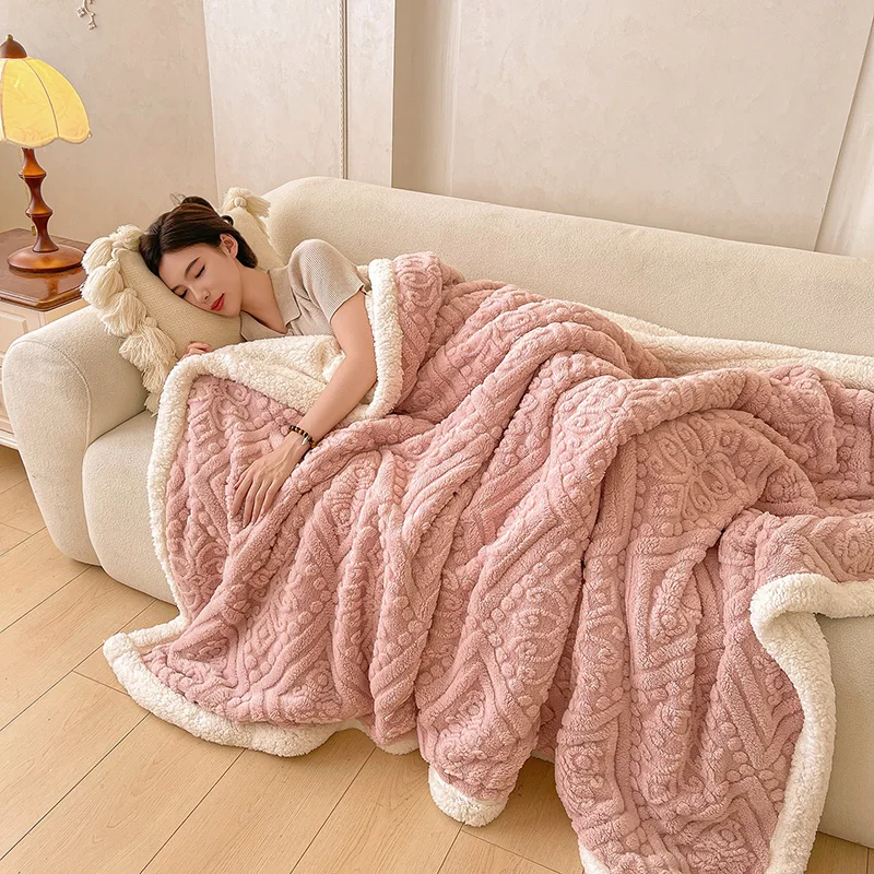 Double Layer Carved Velvet Warm Autumn Winter Blanket for Bed Soft Fluffy Sofa Blankets Cozy Plush Fleece Sofa Cover Blanket Nap