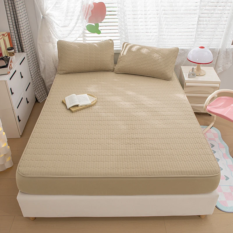 Quilted Thicken Bed Fitted Sheet Lemon Cotton Pad Protector Soft Durable Mattress Cover Bedding Without Pillowcase 140/160x200cm