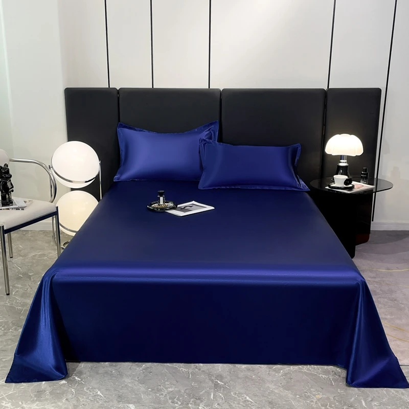 WASART Silky Smooth Satin Rayon Flat Bed Sheet Set Hypoallergenic Bedding Summer Luxury Cozy Double Bed Bedsheet Queen King Size
