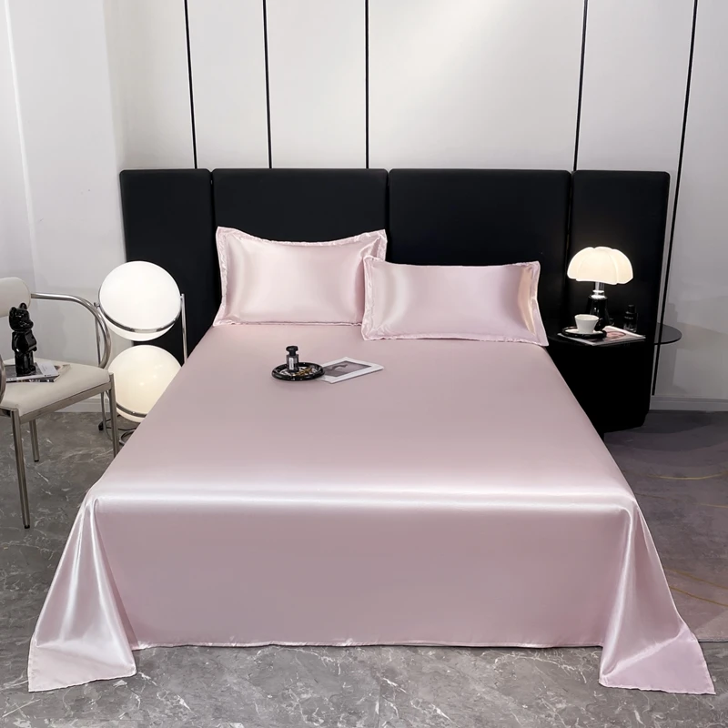 WASART Silky Smooth Satin Rayon Flat Bed Sheet Set Hypoallergenic Bedding Summer Luxury Cozy Double Bed Bedsheet Queen King Size