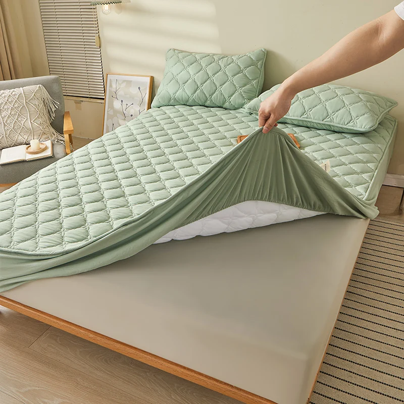Bedding Pure Cotton Thick Mattress Cover Soybean Microfiber Filling Elastic Fitted Sheet Queen King Size Mattress Pad Protector
