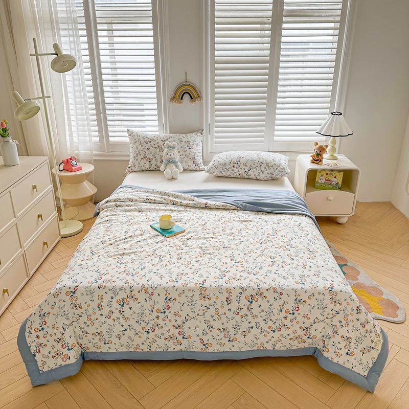 100% Cotton Inside and Outside Summer Quilt Lightweight Ultra Soft Thin Quilt Air Conditioning Quilts Pure Cotton Blanket Ins