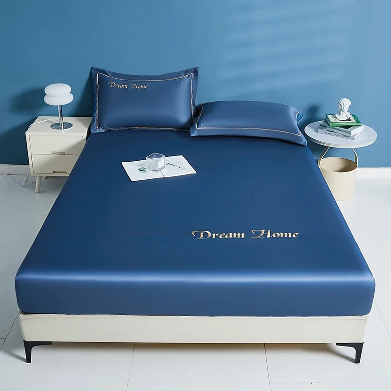 WASART Smooth satin rayon fitted sheet mattress cover summer bedspreads solid silky embroidery couple luxury double bed bedsheet