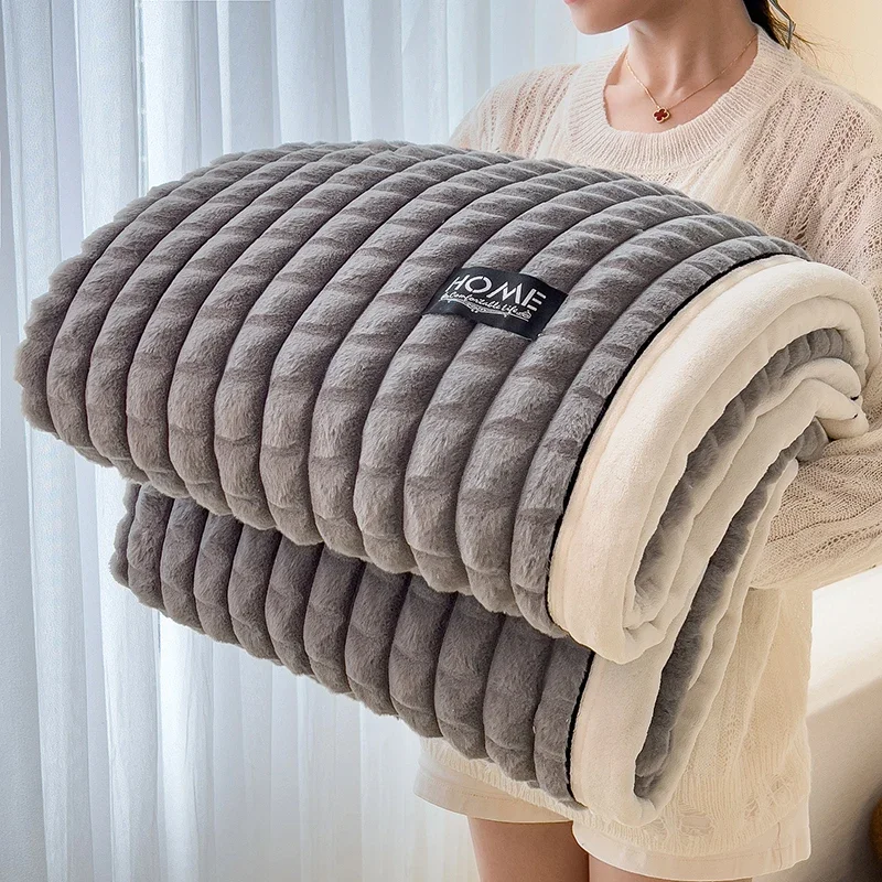 WASART Autumn winter warm coral fleece blankets for bed thicken plaid flannel blanket fluffy quilt warmth bed sheet extra large