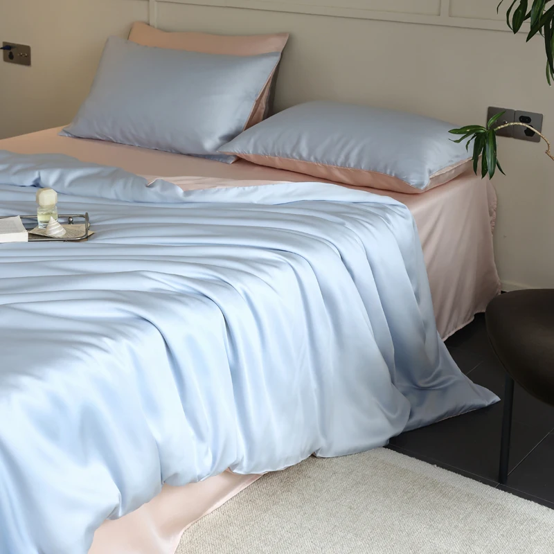 Mulberry Silk Bedding Set Twin Full Queen Size Duvet Cover Set with Quilt Cover Flat Sheet Pillowcase Luxurious Smooth Bed Sheet