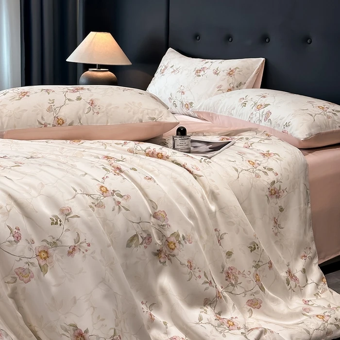 Luxury Organic Bamboo Silky Bed linens Bedding Set Vintage Flat Bed Sheet Double Queen King Duvet Cover Pillowcases Rural Style