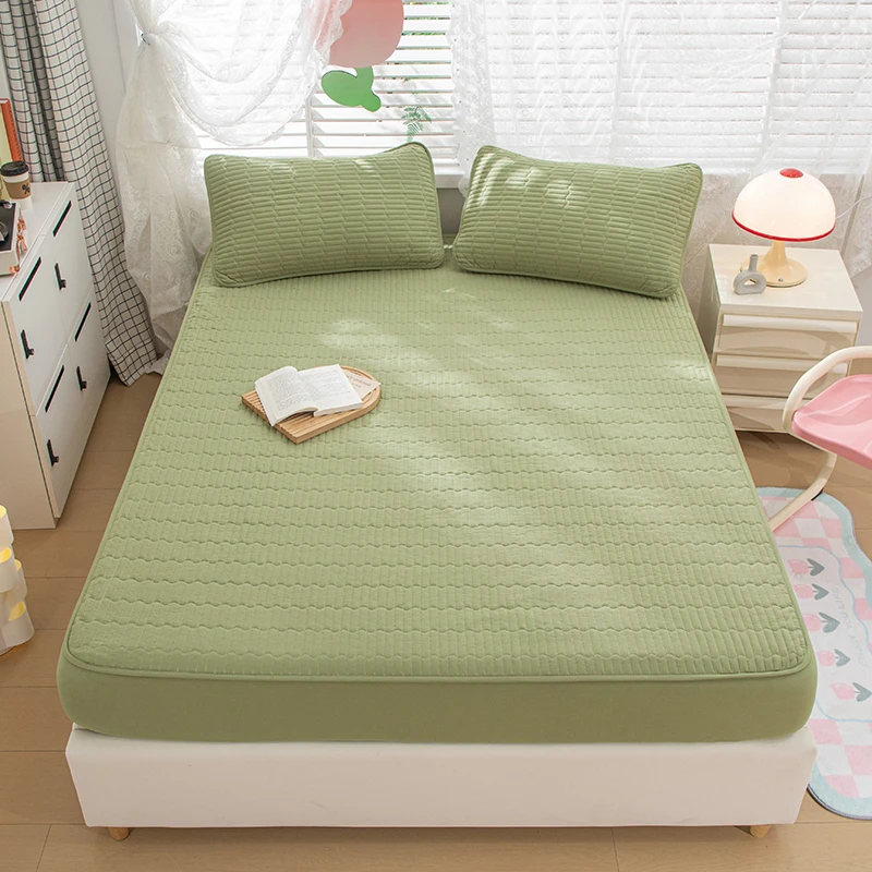 Quilted Thicken Bed Fitted Sheet Lemon Cotton Pad Protector Soft Durable Mattress Cover Bedding Without Pillowcase 140/160x200cm