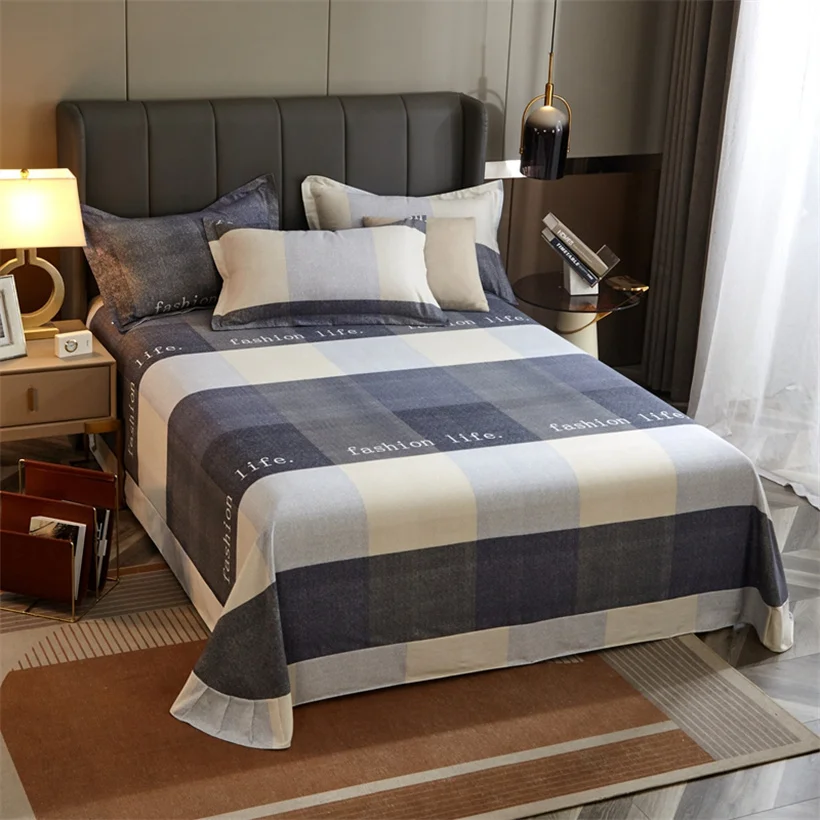 Egyptian Cotton Brushed Flat Bed Sheet Luxury Bed Cover Euro Style Thicken Soft Bed Linens Double Queen King Size(No Pillowcase)